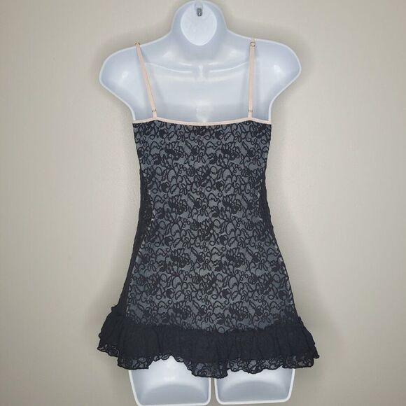 Y2k Victoria's Secret black pink lace ruffle mini slip dress party grunge M - Picture 2 of 7